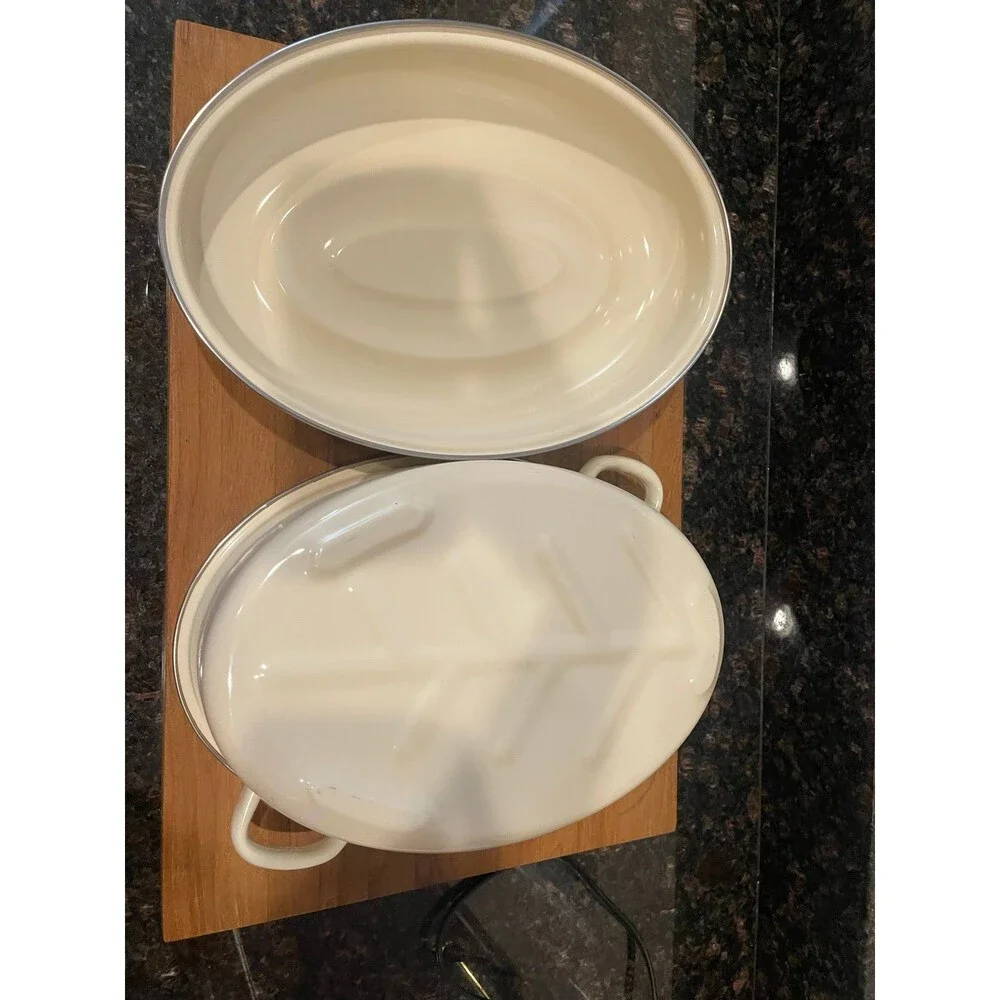 13 X 9 White Enamel Porcelain Roasting Pan With lid